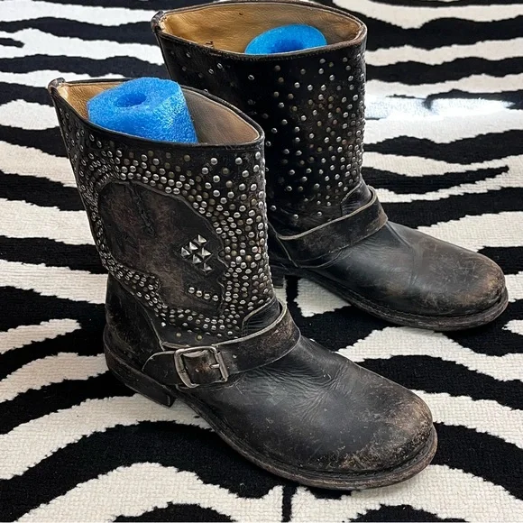 Frye RARE Jenna Studded Distressed Skull Boots Witchycore